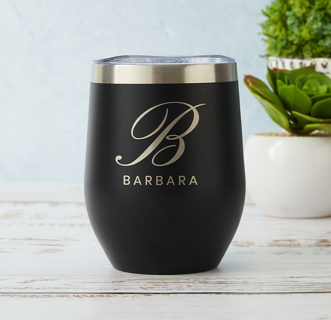 12oz. Black Personalized Wine Tumbler