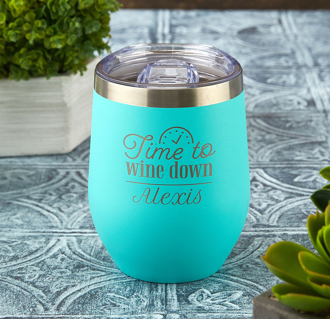 12oz. Teal Personalized Wine Tumbler