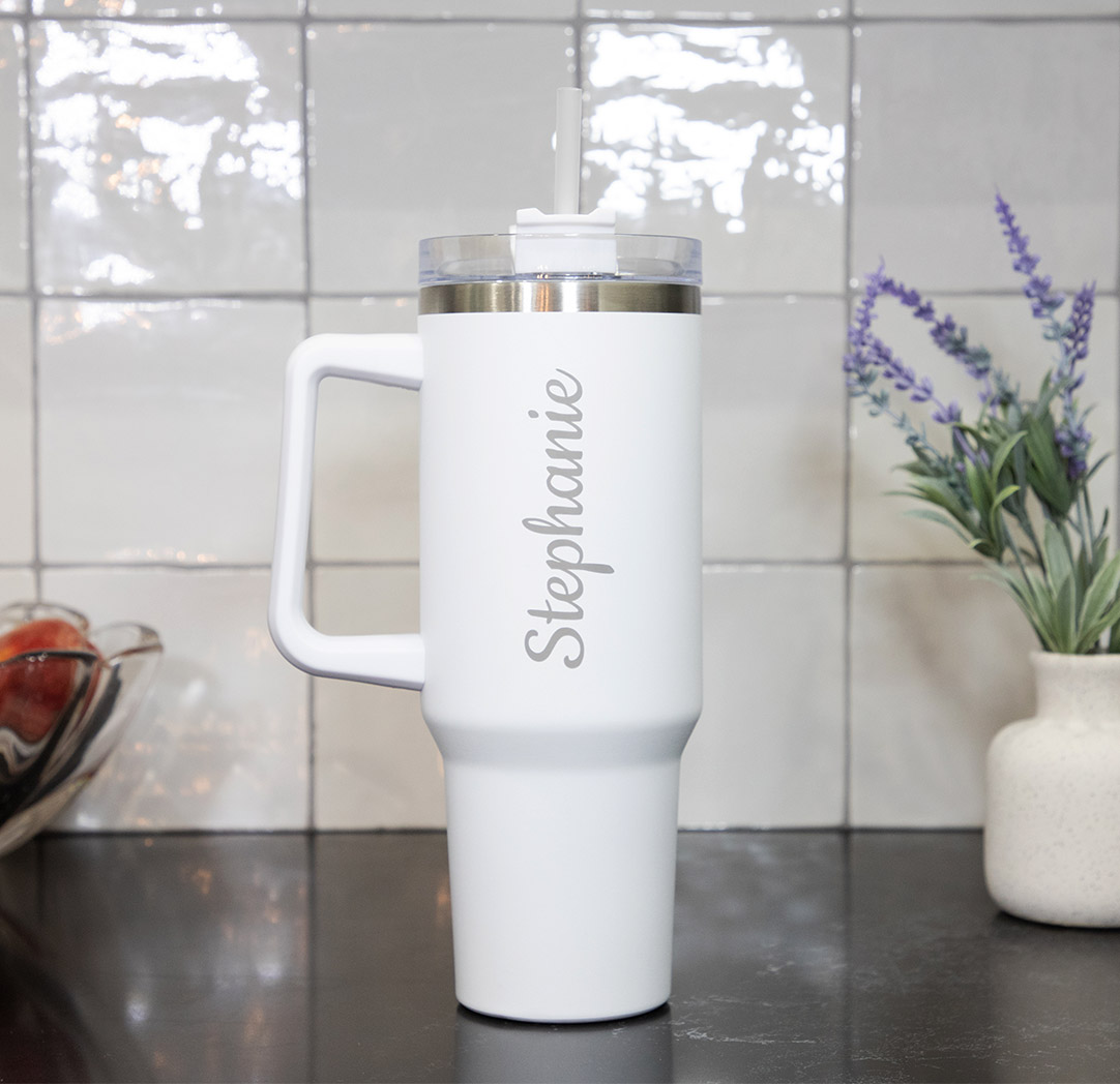 40oz. White Personalized Travel Tumbler