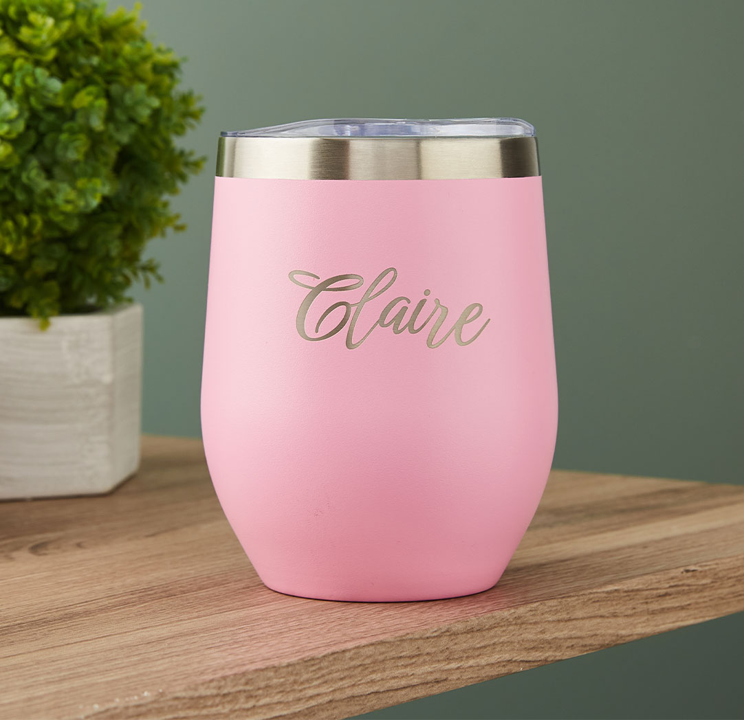 12oz. Pink Personalized Wine Tumbler