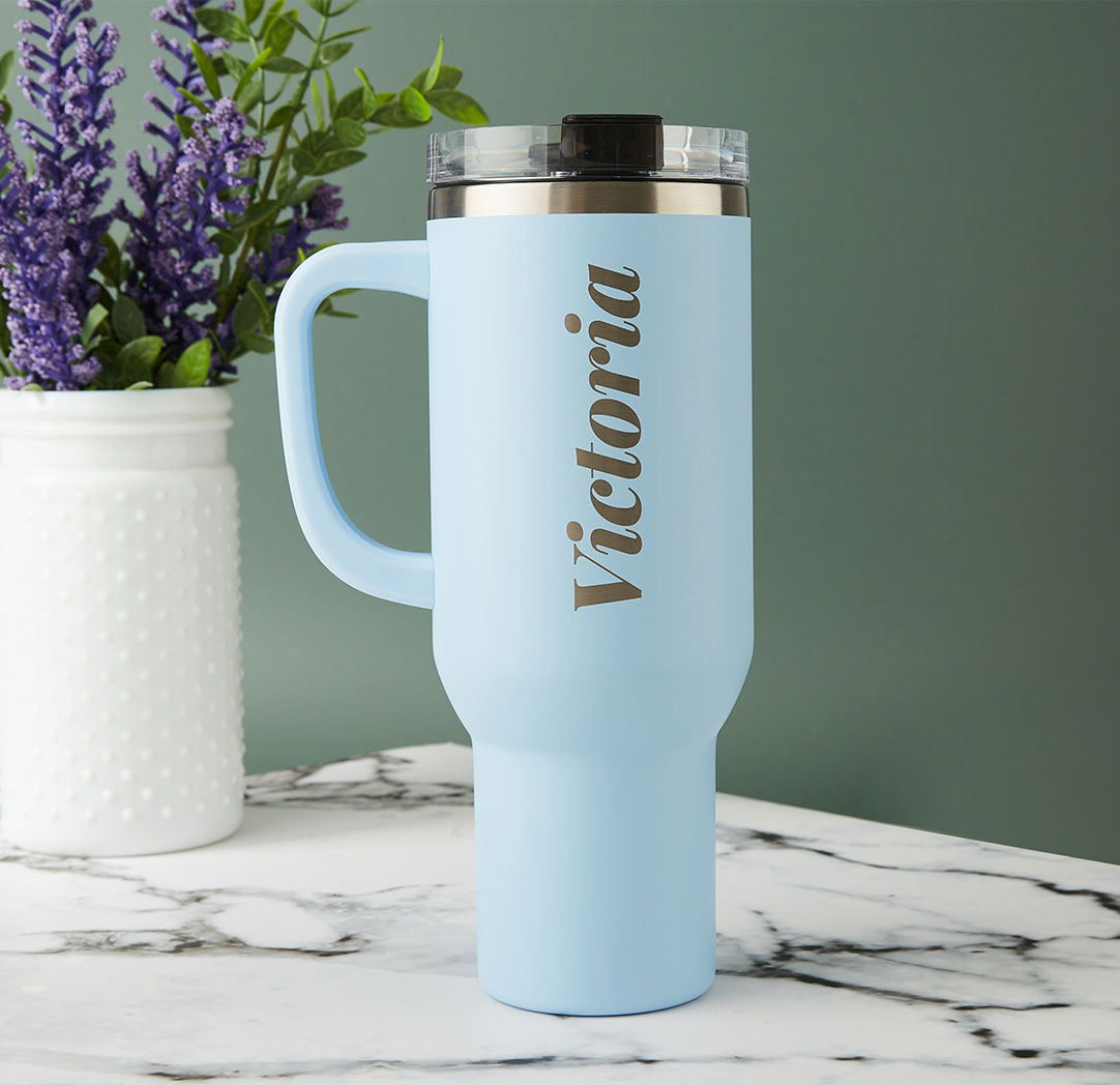 40oz. Light Blue Personalized Travel Tumbler